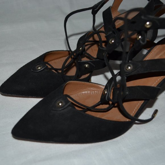 Sz 36.5 6.5 Aquazzura Black Suede Tie Up Cut Out Heels - Picture 5 of 10